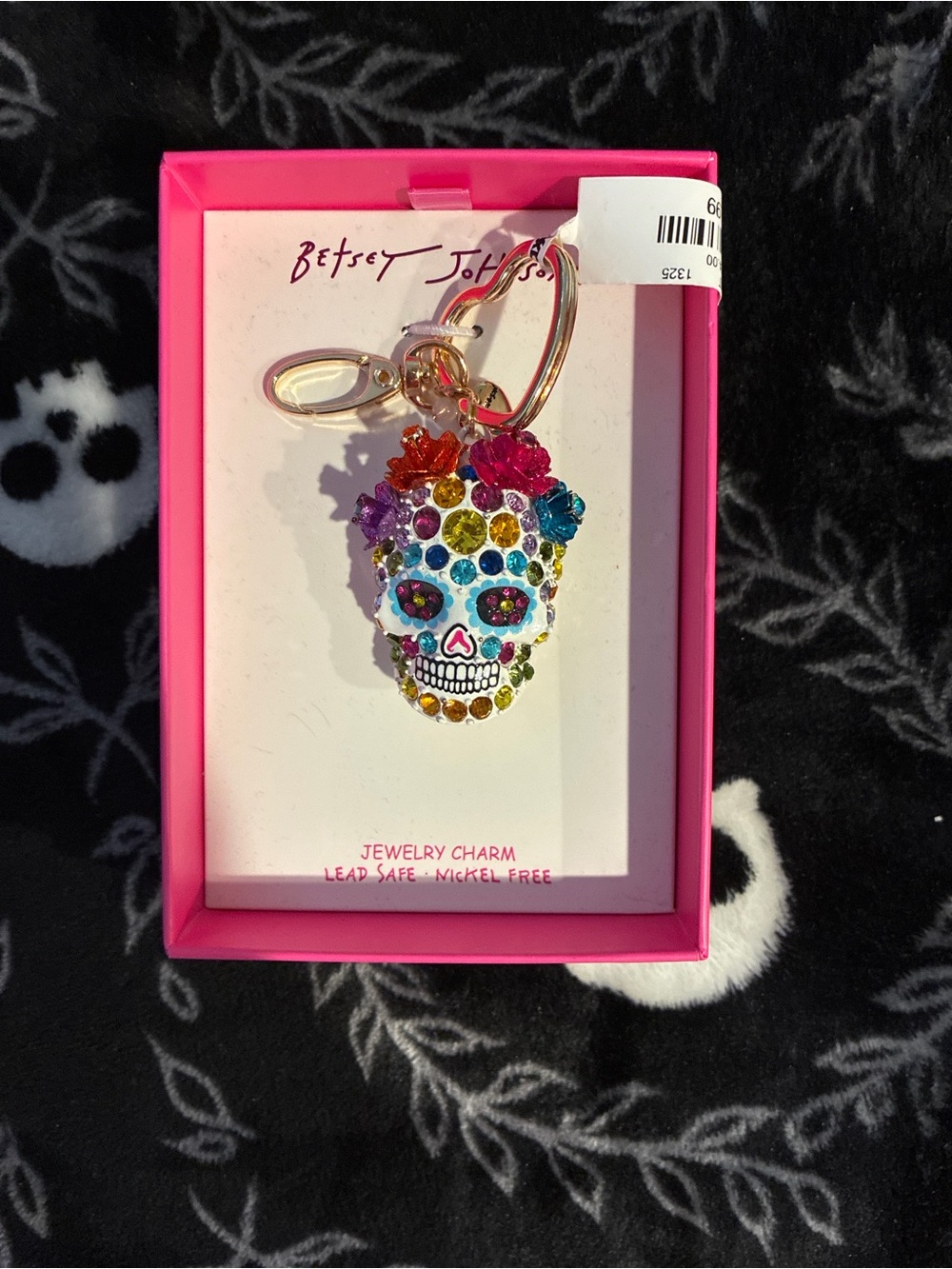 Betsey Johnson Multicolor Crystal Sugar Skull Key Chain Charm